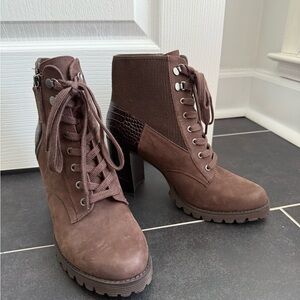 Brown Lace-Up Boots with Rugged Sole